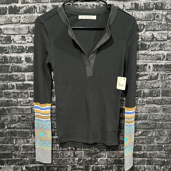 We The Free Tops - NWT Free people We the Free Black long sleeve shirt with patterned sleeves!
